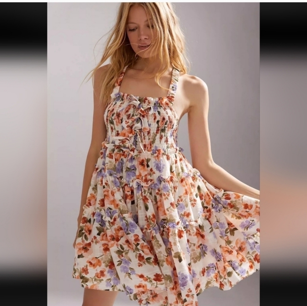 Anthropologie NWTs En Saison Floral Tiered Smocked Mini Dress